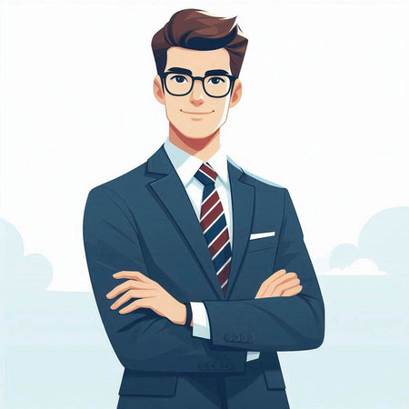 Portrait of a handsome businessman in a suit and glasses. Vector illustration.のイラスト素材