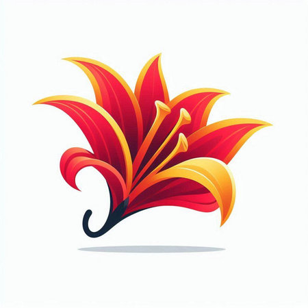 Red and yellow lily on a white background. Vector illustration.のイラスト素材