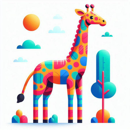 Giraffe on the background of the sky. Vector illustration.のイラスト素材
