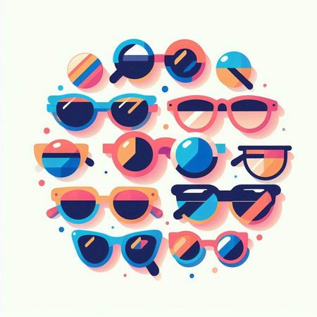 Retro sunglasses set in the shape of a circle. Vector illustrationのイラスト素材