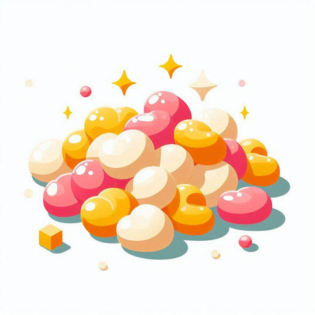 vector illustration of a pile of colorful candies on a white backgroundのイラスト素材
