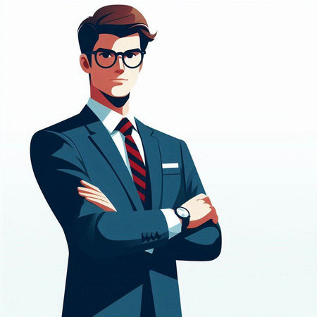 Portrait of a handsome business man in a suit. Vector illustration.のイラスト素材