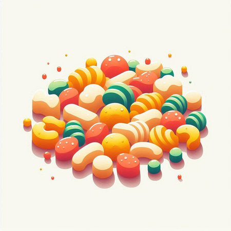 Illustration of colorful candies in the form of a circle.のイラスト素材