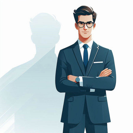 Portrait of a handsome young businessman in a suit. Vector illustration.のイラスト素材