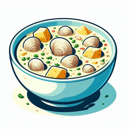 Bowl of soup with dumplings. Hand drawn vector illustration.のイラスト素材