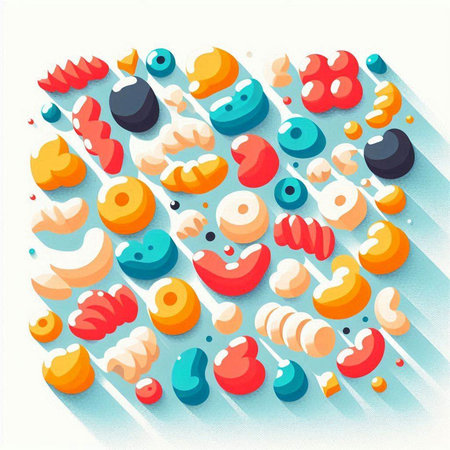 Vector illustration of a set of different types of pasta on a blue backgroundのイラスト素材