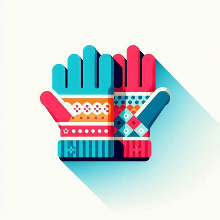 Winter gloves with colorful pattern. Flat design style. Vector illustration.のイラスト素材