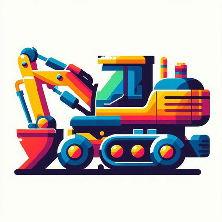 Excavator. Vector illustration in retro style. Isolated on white background.のイラスト素材
