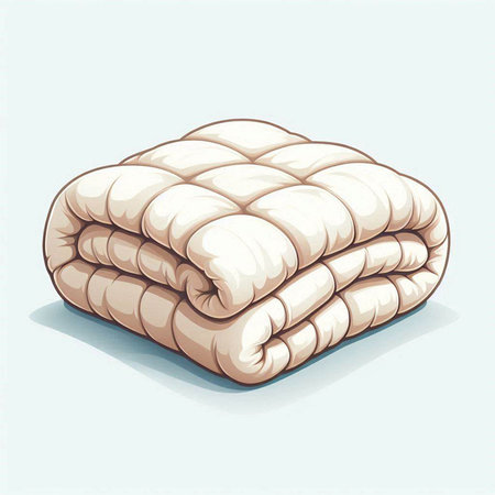 Illustration of a beige soft blanket on a light blue backgroundのイラスト素材
