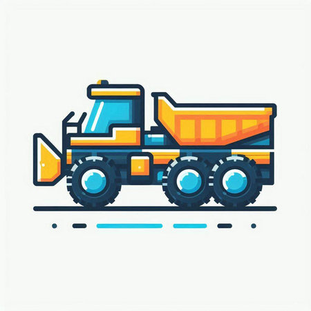 Dump truck icon in flat style. Vector illustration of construction equipment.のイラスト素材