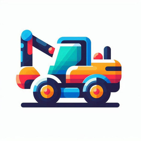 Excavator vector icon. Colorful illustration of construction equipment.のイラスト素材