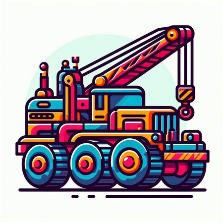 Truck crane vector icon. Heavy duty construction equipment illustration. Construction machinery concept.のイラスト素材
