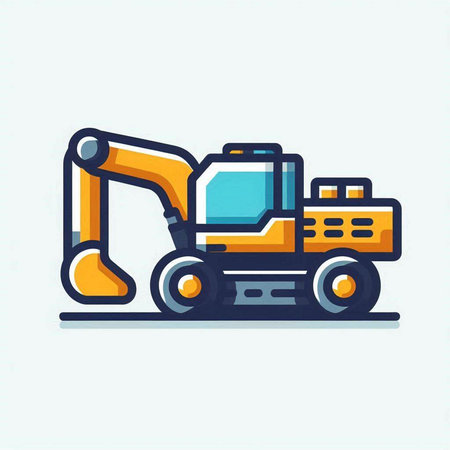 Excavator icon. Vector illustration of construction equipment for web design.のイラスト素材