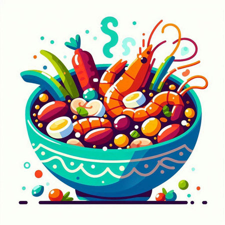 Vector illustration of a bowl with mixed vegetables. Healthy food concept.のイラスト素材