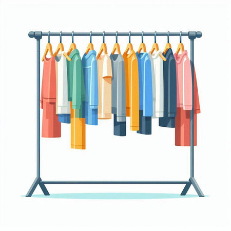 Clothes hanging on the rack. Vector illustration isolated on white background.のイラスト素材