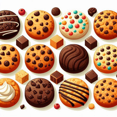 Seamless pattern with chocolate candies and cookies. Vector illustrationのイラスト素材