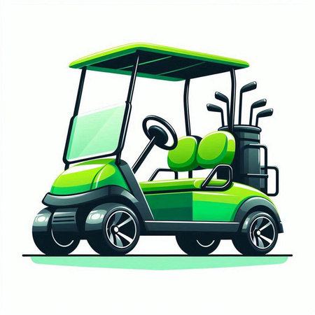 cartoon green golf cart isolated on white background, vector illustration.のイラスト素材