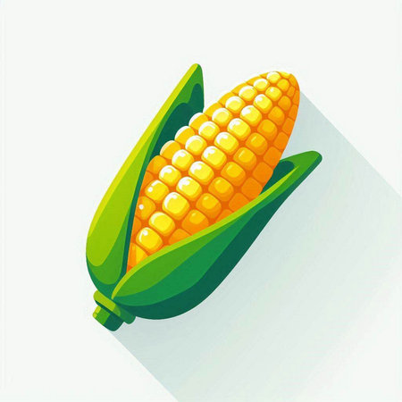 Corn on a white background. Vector illustration of a corn with long shadow.のイラスト素材