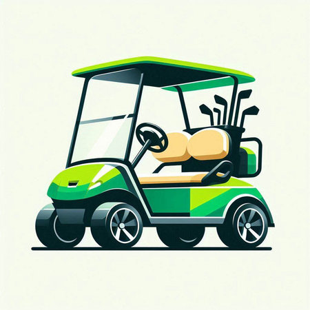 Golf cart on green background. Vector illustration. Eps 10.のイラスト素材