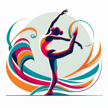 Gymnast girl on abstract colorful background. Vector illustration.のイラスト素材
