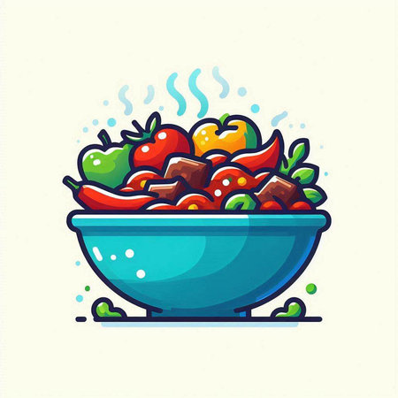 Illustration of a bowl with vegetables. Vector illustration in cartoon style.のイラスト素材