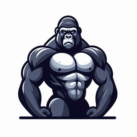 Gorilla with big muscles isolated on white background. Vector illustration.のイラスト素材