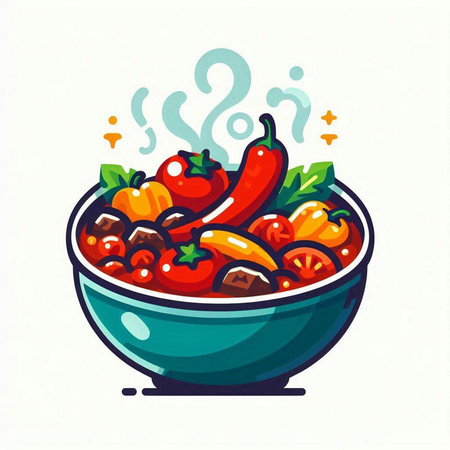 Illustration of a bowl of stewed vegetables. Vector illustration.のイラスト素材