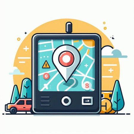 GPS navigator on smartphone screen. Flat style vector illustration.のイラスト素材