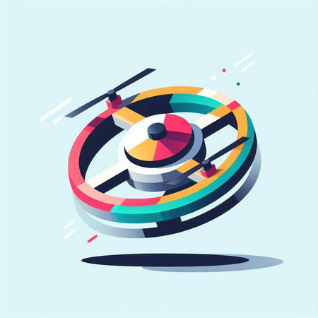 Drone flying around the planet. Vector illustration in flat style.のイラスト素材