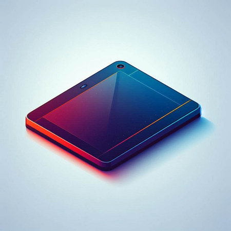 Tablet PC with a red screen on a blue background. 3d renderingのイラスト素材