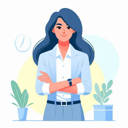 Young businesswoman with crossed arms. Vector illustration in flat style.のイラスト素材