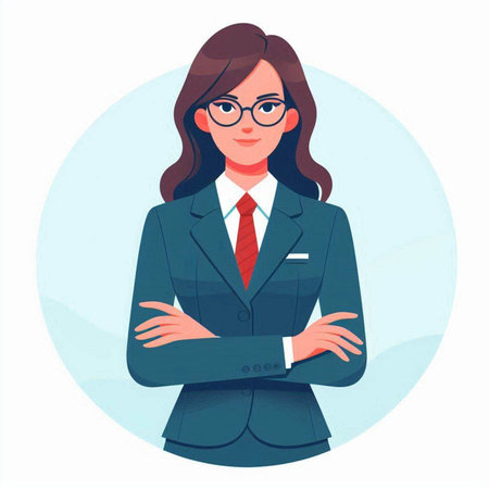 Businesswoman in a business suit and glasses. Vector illustration in a flat style.のイラスト素材