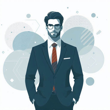 Portrait of handsome hipster man in suit. Vector illustration.のイラスト素材
