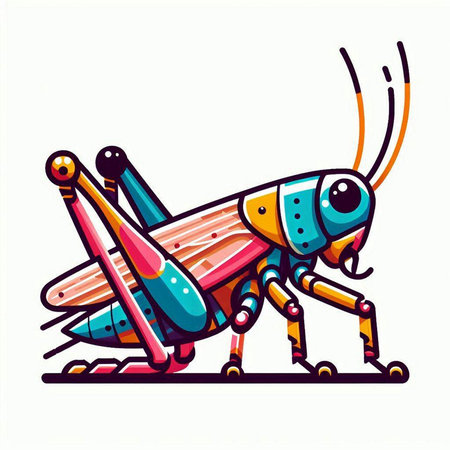 Colorful cartoon grasshopper isolated on white background. Vector illustration.のイラスト素材