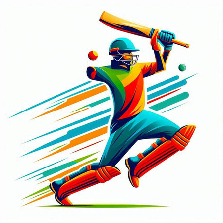 Cricket player with bat and ball in action, vector illustrationのイラスト素材