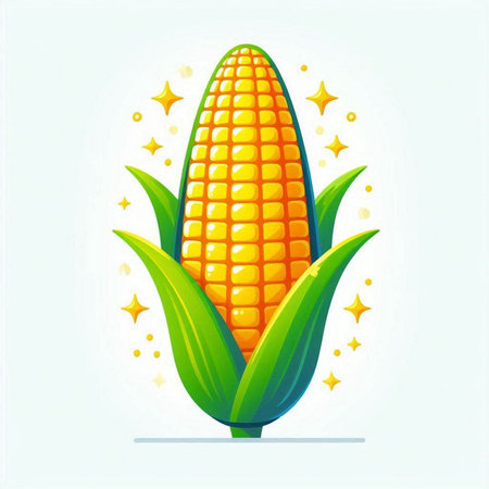 Illustration of corn on a white background with stars and sparklesのイラスト素材
