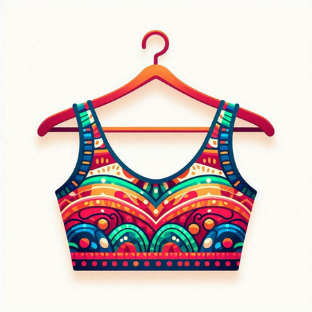 Women's swimsuit on a hanger. Colorful vector illustration.のイラスト素材