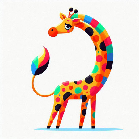 Funny cartoon giraffe with colorful dots on a white background.のイラスト素材