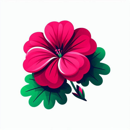 Flower icon. Vector illustration of a pink geranium flower.のイラスト素材
