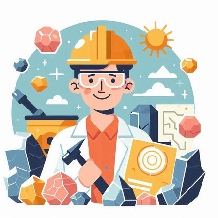 Engineer man with hard hat and safety helmet, flat vector illustration.のイラスト素材