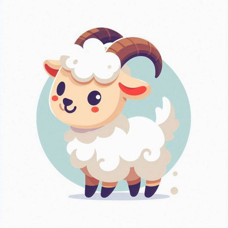 Cute cartoon sheep. Vector illustration of a cute sheep with long horns.のイラスト素材