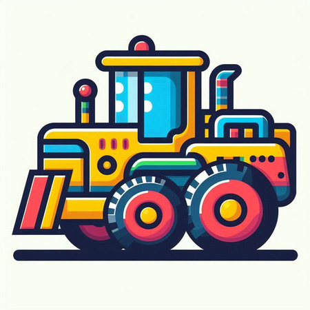 Bulldozer icon in flat style. Vector illustration on white background.のイラスト素材