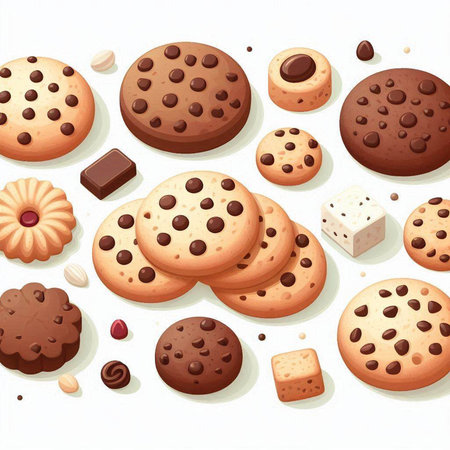 Seamless background with cookies and chocolate chips. Vector illustration.のイラスト素材