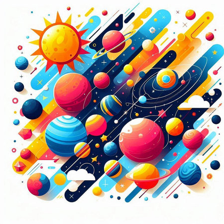 Abstract colorful background with planets and sun. Vector illustration for your designのイラスト素材