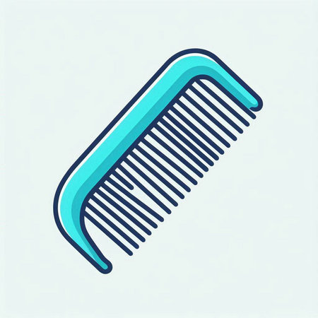 Hair comb icon. Blue linear icon on light blue background. Vector illustration.のイラスト素材