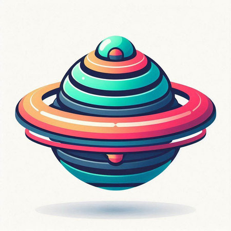 UFO icon. Vector illustration of the planet in cartoon style.のイラスト素材