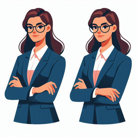 Businesswoman in suit and glasses. Vector illustration in cartoon style.のイラスト素材