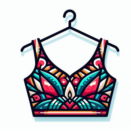 Hand drawn vector illustration of a bra with a colorful pattern on a hangerのイラスト素材