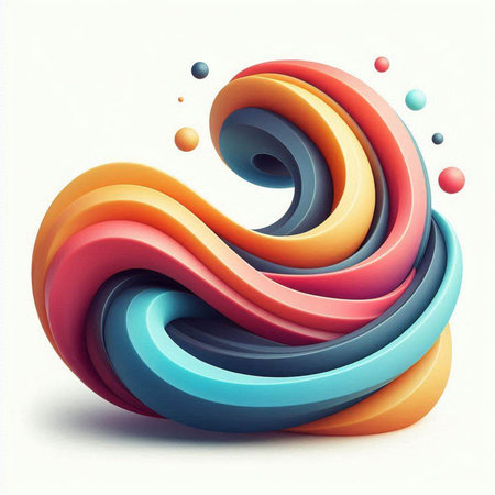 3d abstract colorful waves on white background. 3d render illustrationのイラスト素材