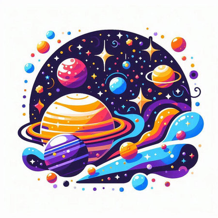 Cartoon planets in space. Colorful vector illustration for your designのイラスト素材